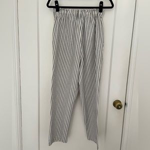 High-waisted Elastic Linen Blend Striped Pants